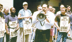 Sabin Rich ralies strikers at Bridge Street Terminal